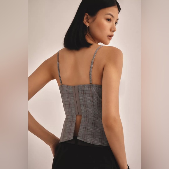 Anthropologie Plaid Lace Corset Top - Picture 6 of 11